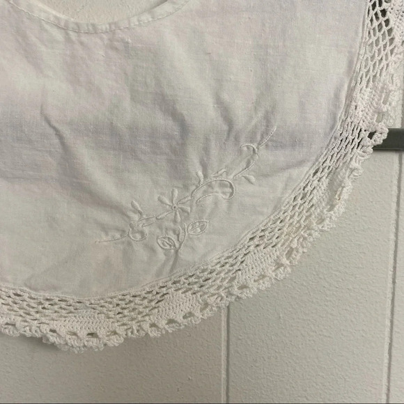 Vintage Off White Annie Cotton Crochet Edge Fabric Button Back Lace Collar - Picture 5 of 15